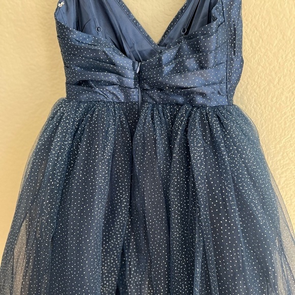 NWOT Spellbinding Beauty Navy Glitter Sleeveless Tulle Maxi Dress - Picture 6 of 8